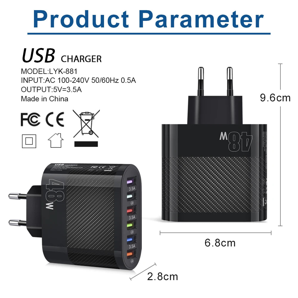 6-in-1 USB Fast Charger Adapter