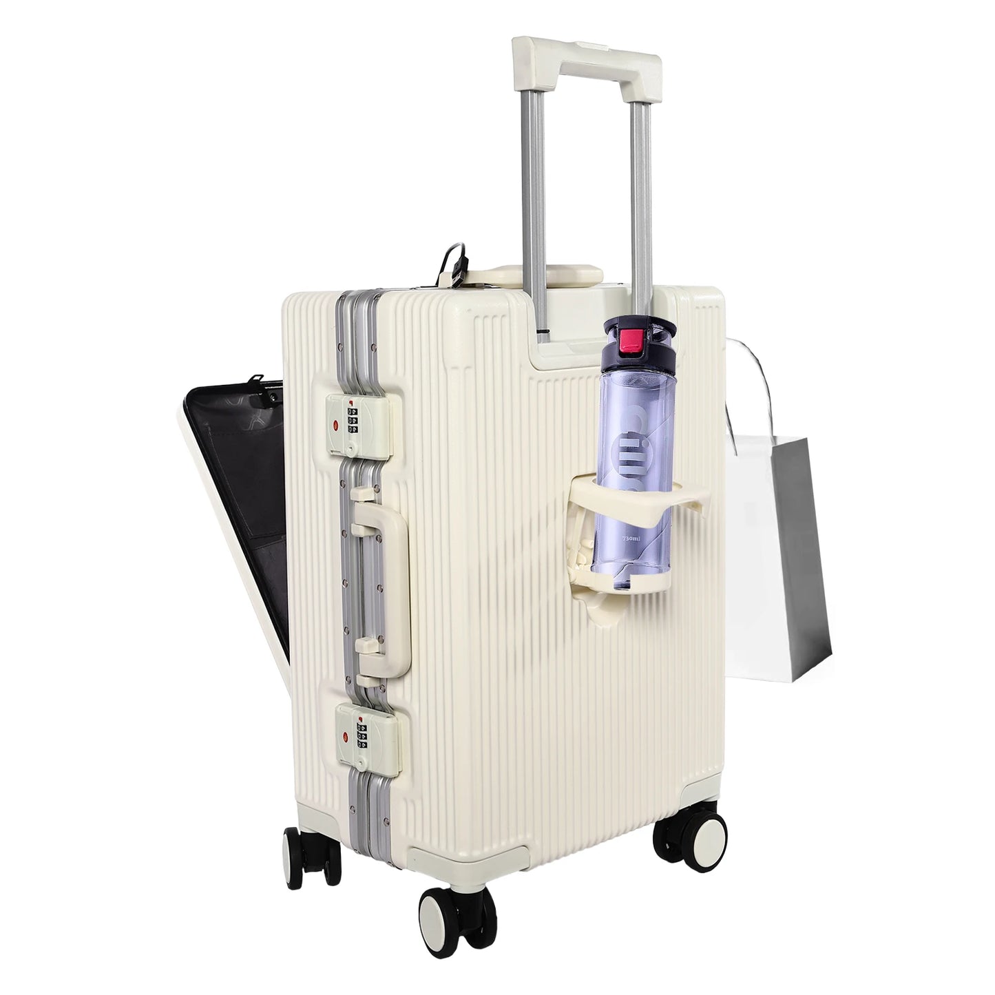 20" Front Open Multifunctional Rolling Suitcase